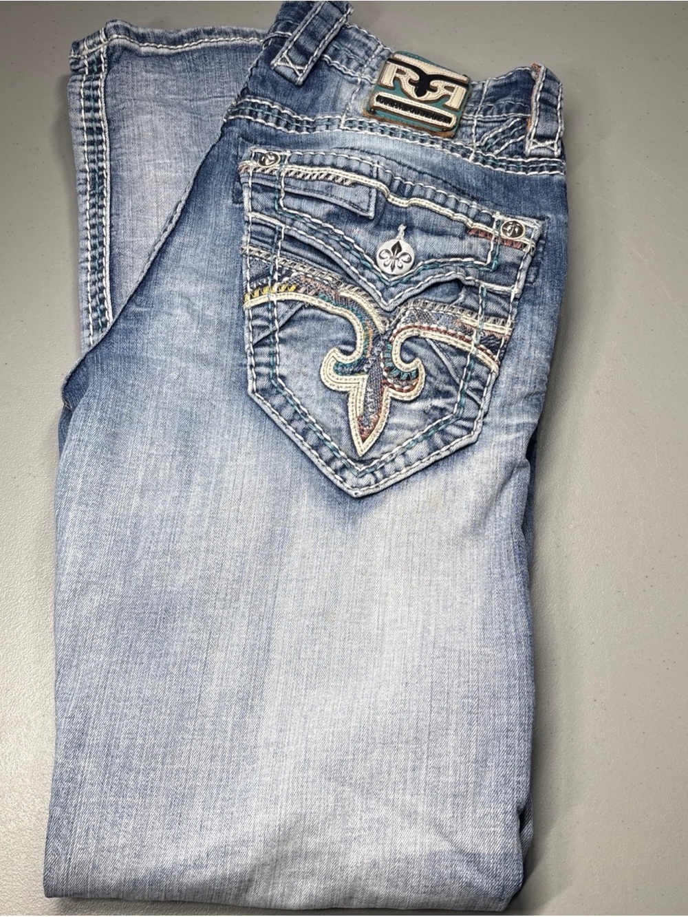 Rock Revival Jeans Mens 30x30 Blue Hern Denim Pants Embroidery Distress Thrashed